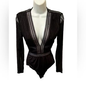 Lulus Casita Sexy Black Lace Sheer Long Sleeve Bodysuit ~Great For Date Night!